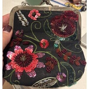 Sudha Vintage Hand Beaded Mini Handbag Purse Red Black